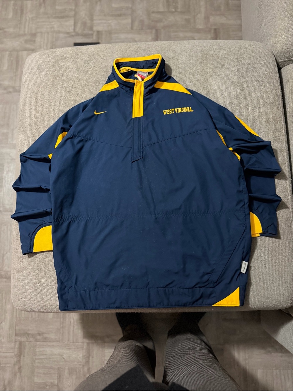 Nike Team West Virginia Mountaineers Quarter Zip Windbreaker Jacket Blue&Yellow